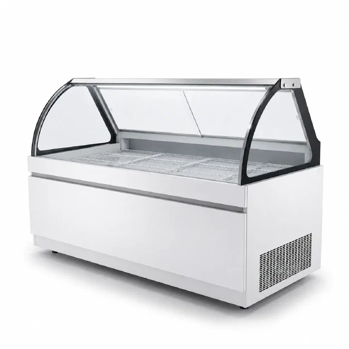 Curved Glass Meat Display Case with Under Storage - SH Series