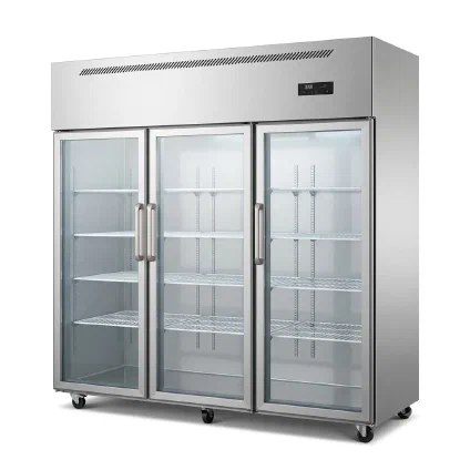 3 Door Stainless Steel Upright Refrigerator with Glass Door