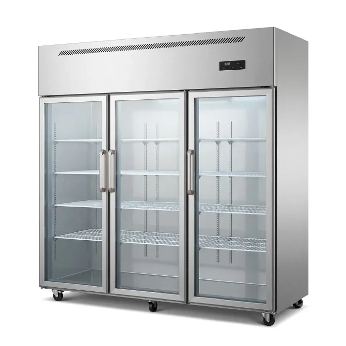 3 Door Stainless Steel Upright Refrigerator with Glass Door